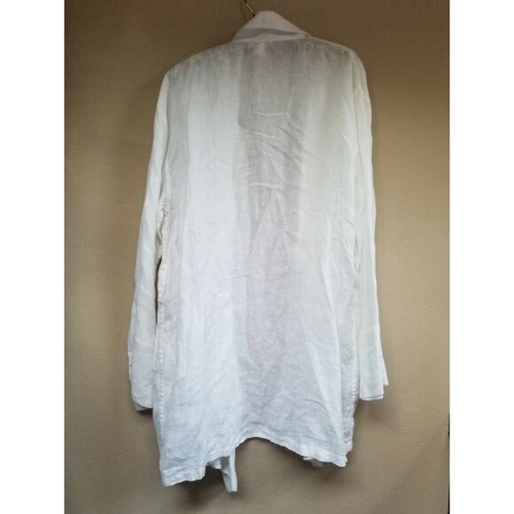Erica Tang V Womens Large Linen Drape Open Cardigan Jacket White Lightweight - Picture 2 of 8